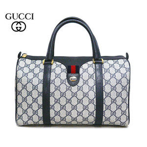 Gucci Sherry Line GG Canvas Leather Boston Bag Navy Blue